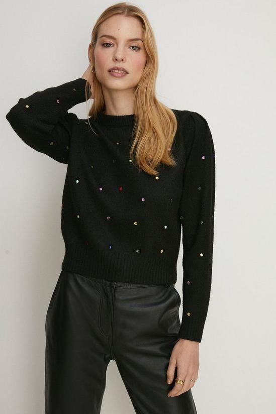 Oasis Jewel Detail Cosy Knit Top 1
