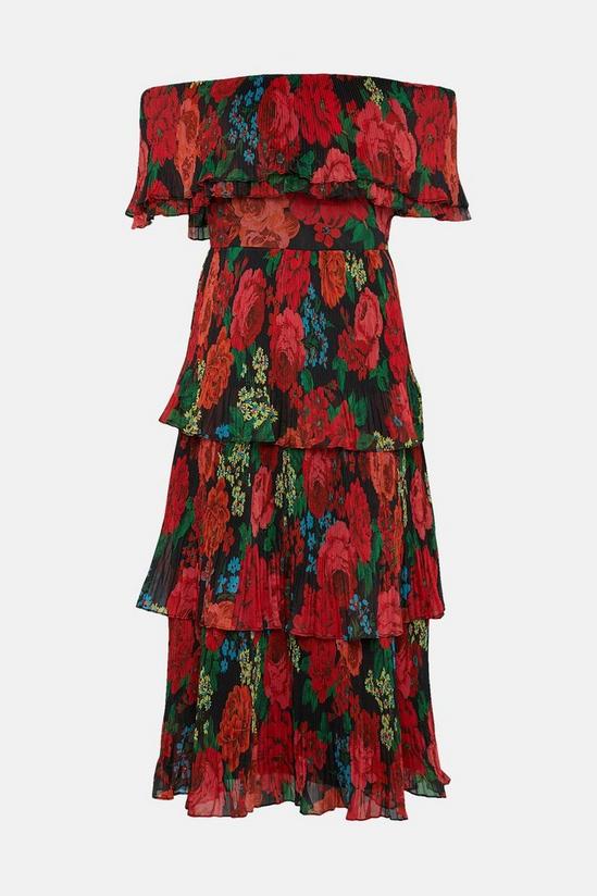 Oasis Floral Bardot Organza Tiered Midi Dress 4
