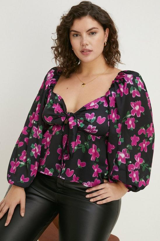 Oasis Curve Dobby Satin Floral Tie Front Top 1