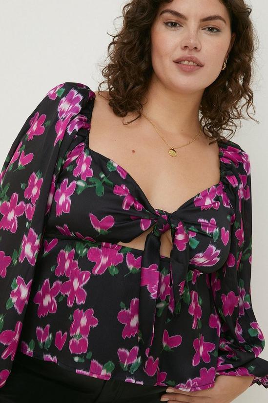 Oasis Curve Dobby Satin Floral Tie Front Top 2