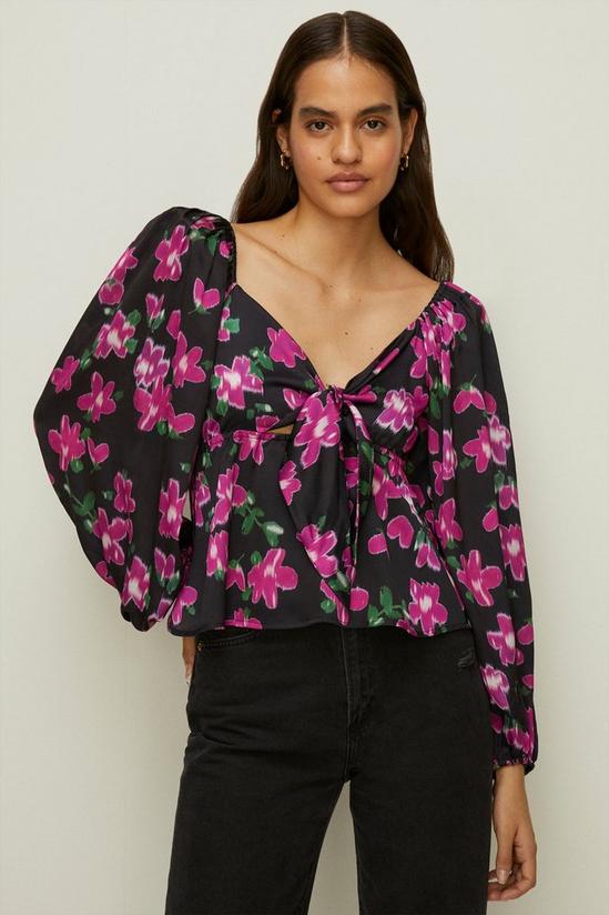 Oasis Dobby Satin Floral Tie Front Top 1