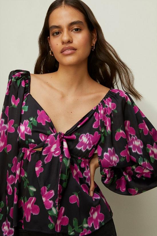 Oasis Dobby Satin Floral Tie Front Top 2