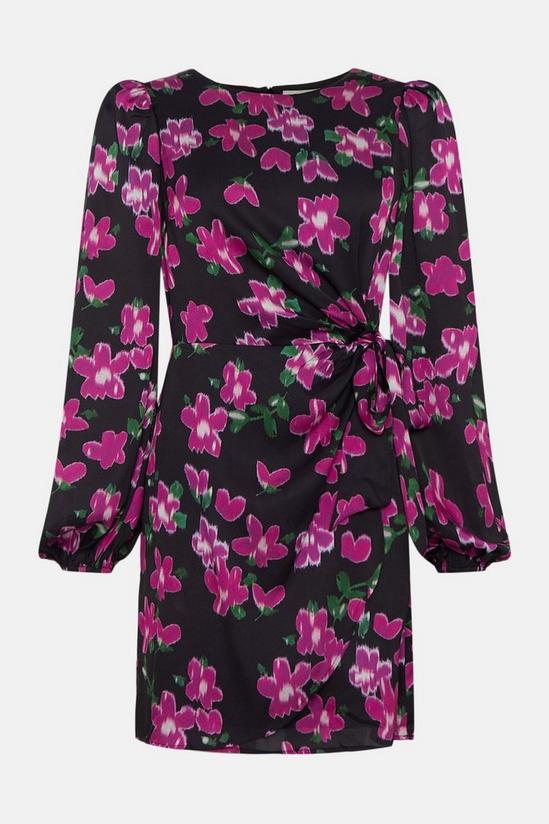 Oasis Dobby Satin Floral Tie Side Mini Dress 4