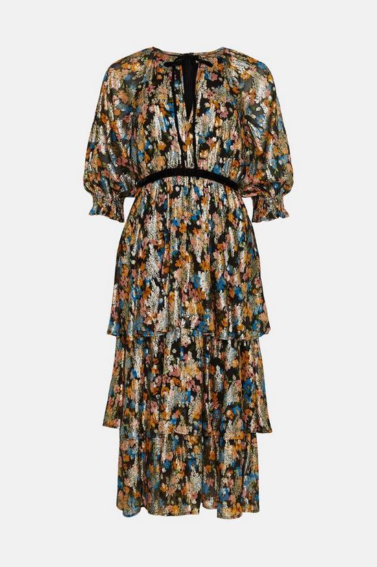 Oasis Petite Printed Metallic Tiered Dress 4