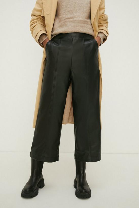 Oasis Faux Leather Seam Detail Wide Leg Trouser 2