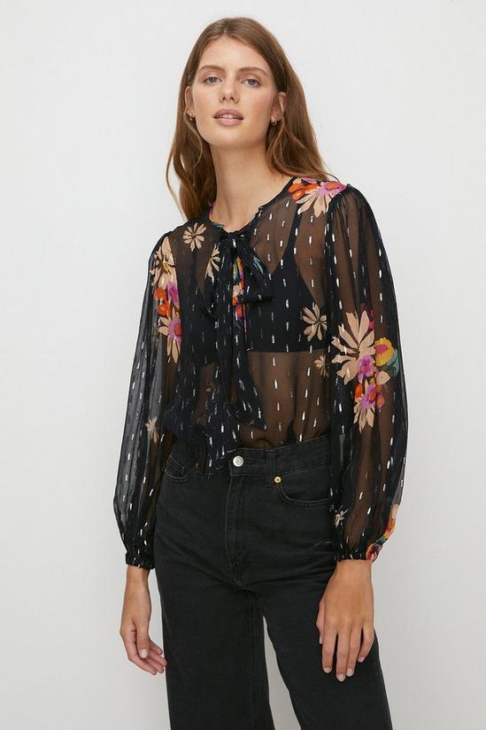 Oasis Metallic Floral Pussybow Blouse 1
