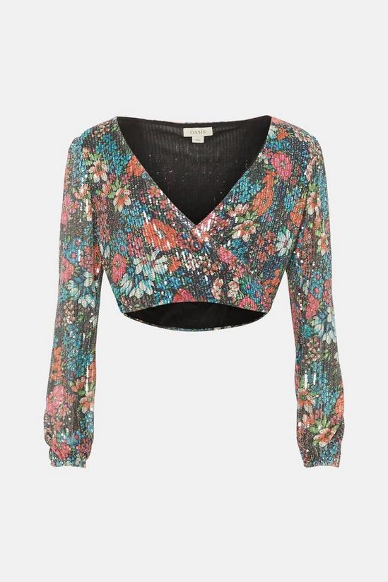 Oasis Floral Sequin Puff Sleeve Co Ord Top 4