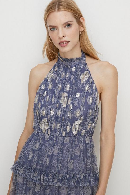 Oasis Sketchy Floral Sequin Halter Mesh Maxi Dress 2