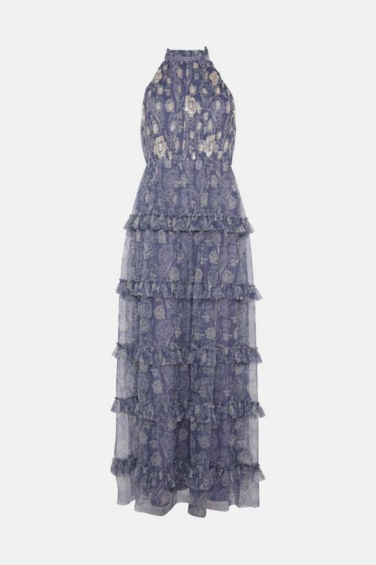 Oasis Sketchy Floral Sequin Halter Mesh Maxi Dress 4