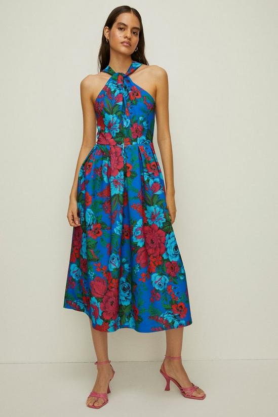 Oasis Bright Floral Knot Detail Scuba Midi Dress 1