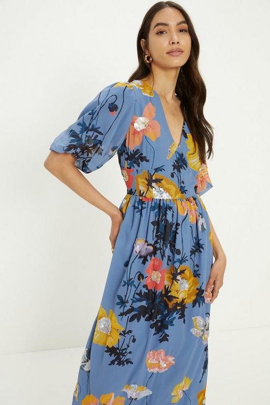Oasis Pretty Sequin Floral V Neck Midi Dress 2