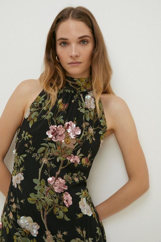 Oasis Dark Sequin Floral Halter Neck Midi Dress 2