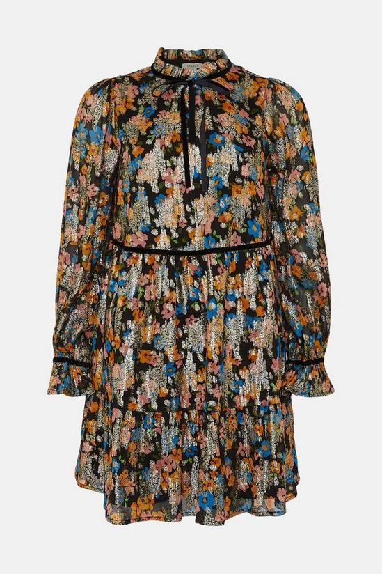 Oasis Petite Velvet Trim Detail Metallic Mini Dress 4