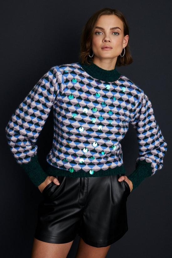 Oasis Wool blend Diamond jacquard sequin jumper 2