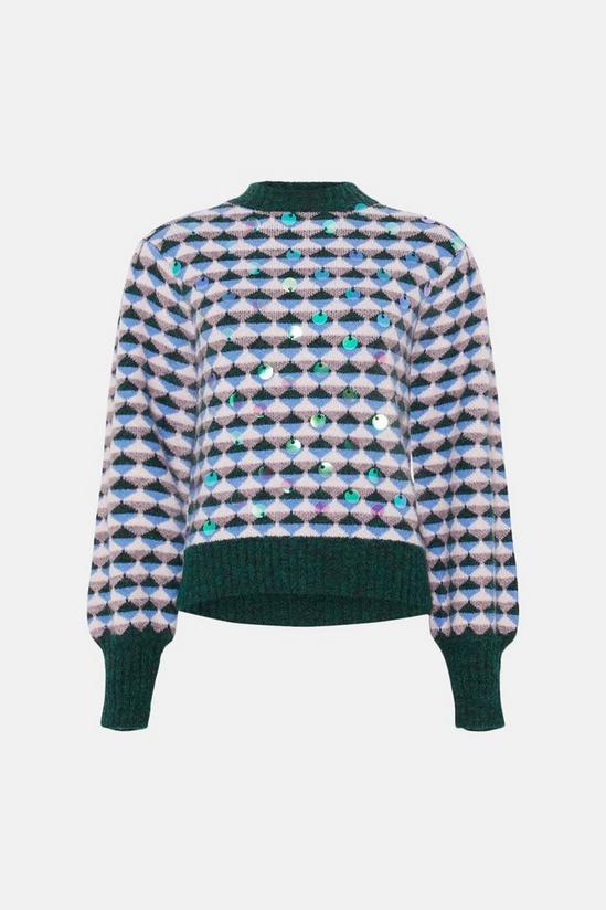 Oasis Wool blend Diamond jacquard sequin jumper 4