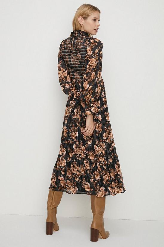 Oasis Shirred Shimmer Floral Midi Dress 3