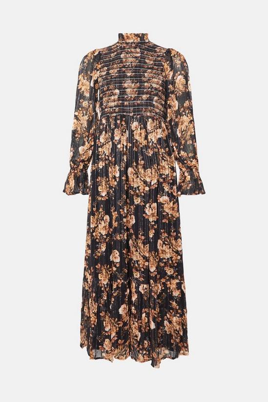 Oasis Shirred Shimmer Floral Midi Dress 4