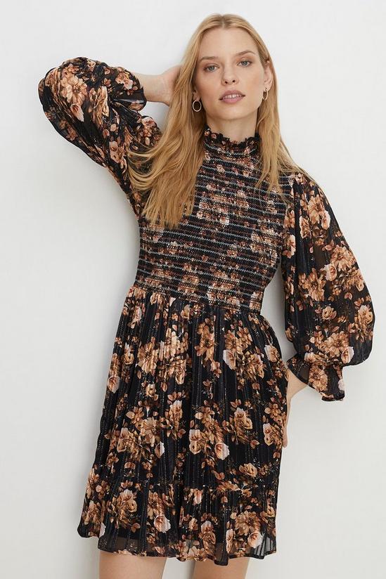 Oasis Shirred Shimmer Floral Flippy Skater Dress 1