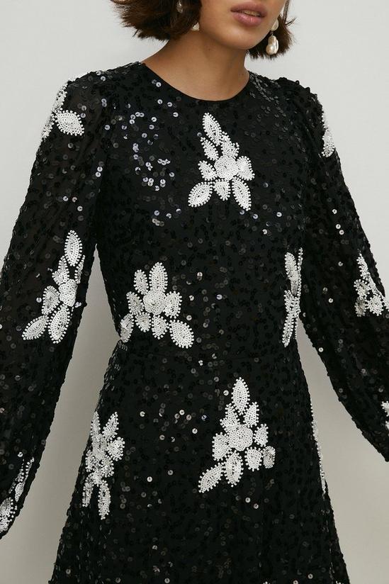 Oasis Petite Premium Mono Floral Hand Embellished Sequin Skater Dress 2