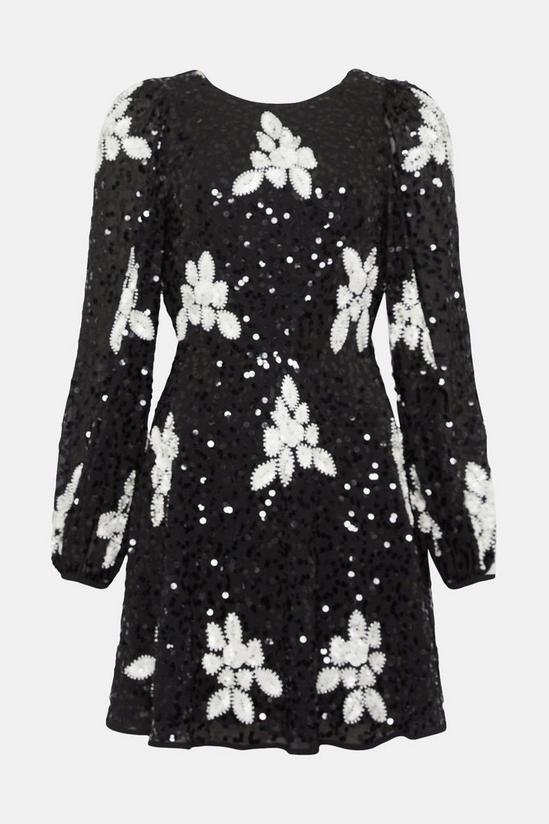 Oasis Petite Premium Mono Floral Hand Embellished Sequin Skater Dress 4
