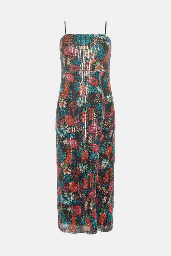 Oasis Floral Printed Sequin Cross Back Midi Dress 4