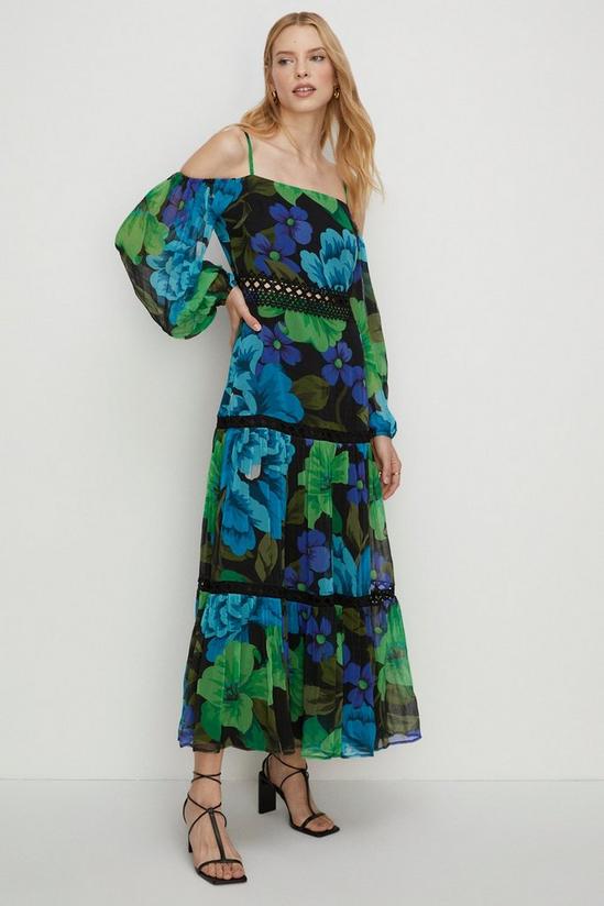 Oasis Bright Floral Lace Cold Shoulder Maxi Dress 1