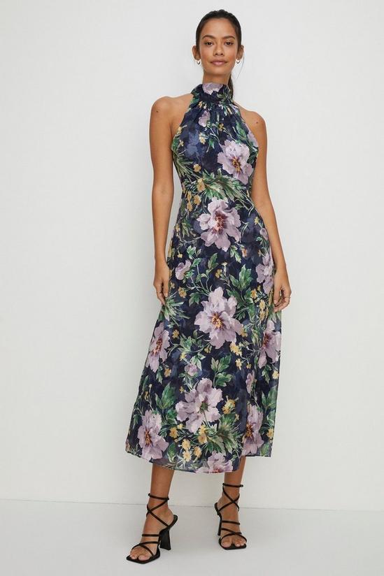 Oasis Petite Lyanna Floral Satin Burnout Midi Dress 1
