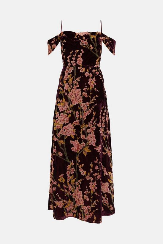 Oasis Floral Devore Cowl Cold Shoulder Maxi Dress 4
