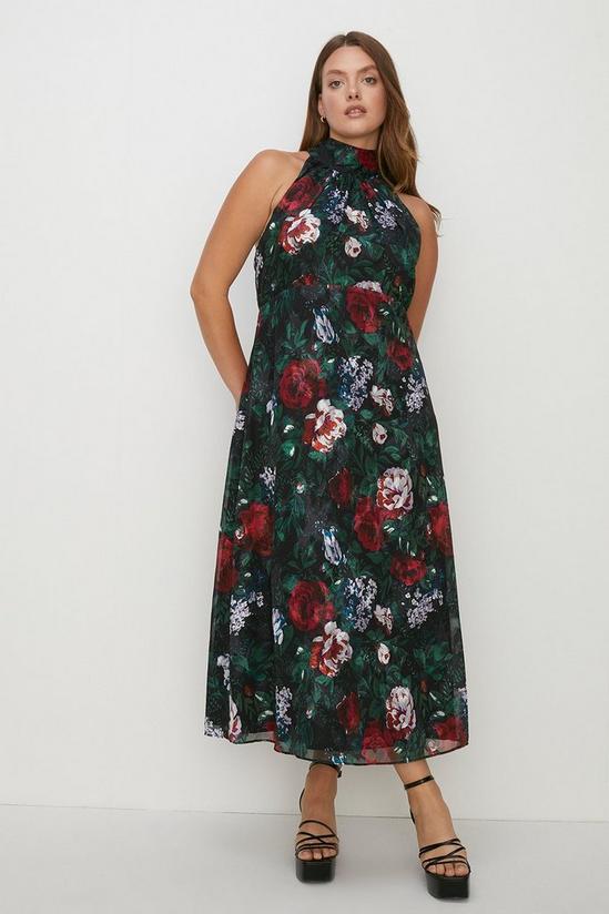 Oasis Plus Size Dark Floral Satin Burnout Dress 1