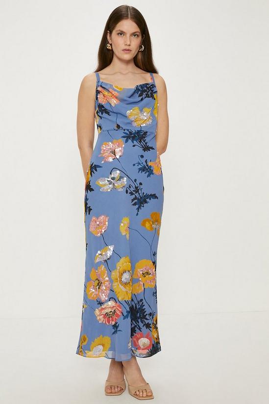 Oasis Pretty Sequin Floral Cowl Neck Midi Dress 1