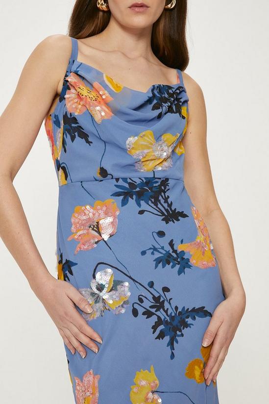 Oasis Pretty Sequin Floral Cowl Neck Midi Dress 2