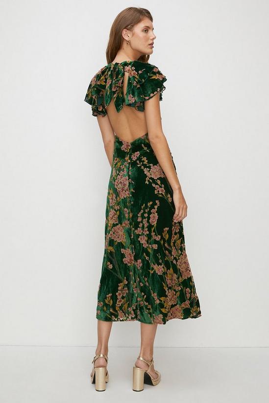 Oasis Floral Devore Ruffle V Neck Midaxi Dress 3