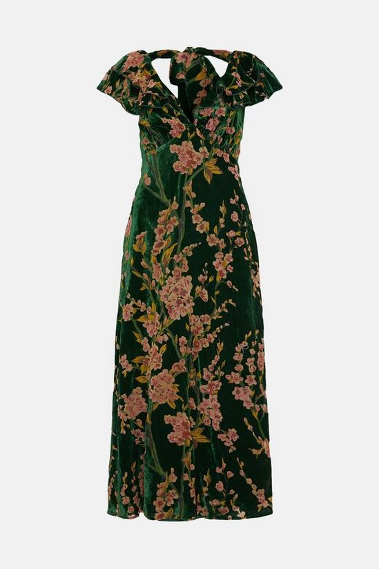 Oasis Floral Devore Ruffle V Neck Midaxi Dress 4