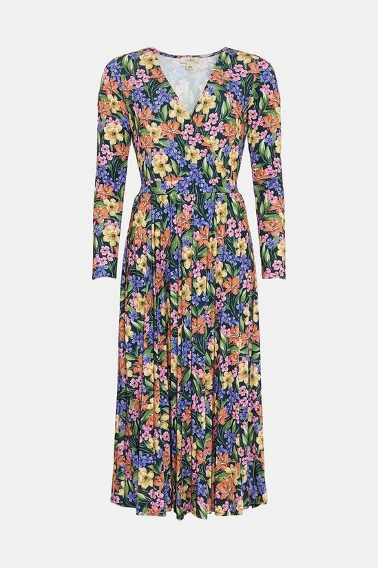 Oasis Floral Slinky Mock Wrap Pleated Midi Dress 4