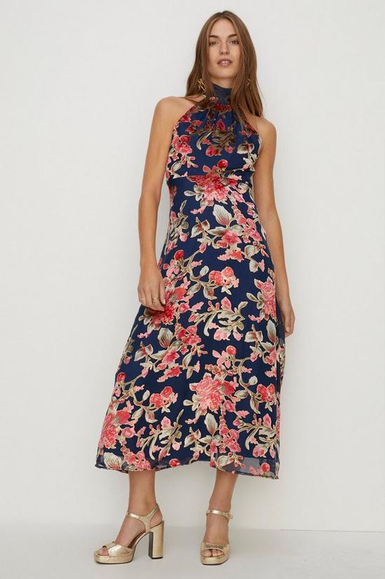 Oasis Petite Tie Halterneck Floral Devore Dress 1