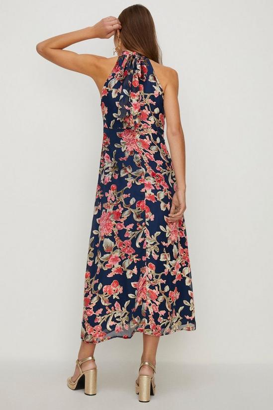 Oasis Tie Halterneck Floral Devore Midi Dress 3