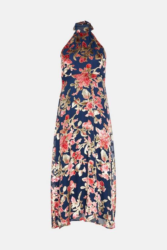 Oasis Tie Halterneck Floral Devore Midi Dress 4