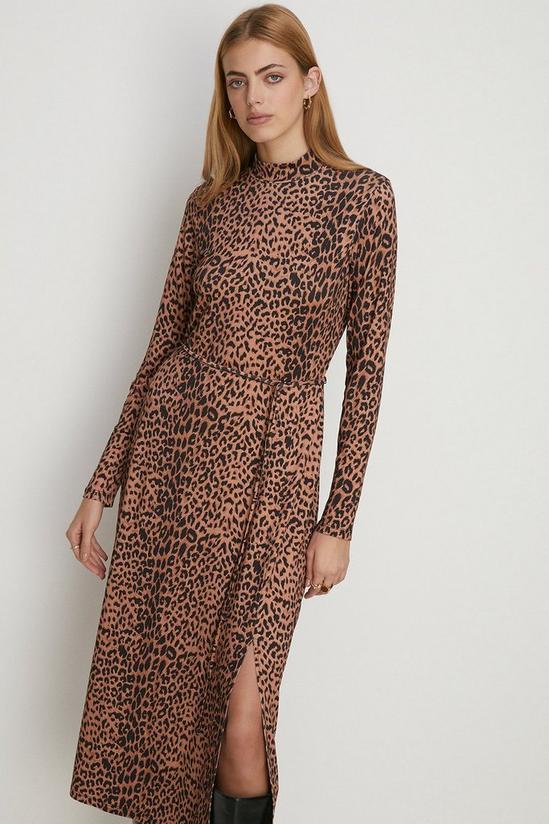 Oasis Jersey Animal Funnel Neck Belted Midi Dress 2