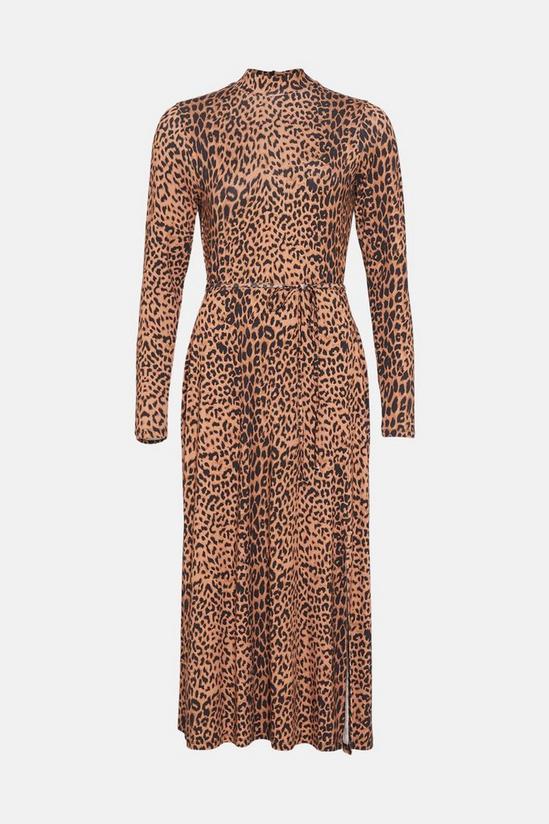 Oasis Jersey Animal Funnel Neck Belted Midi Dress 4