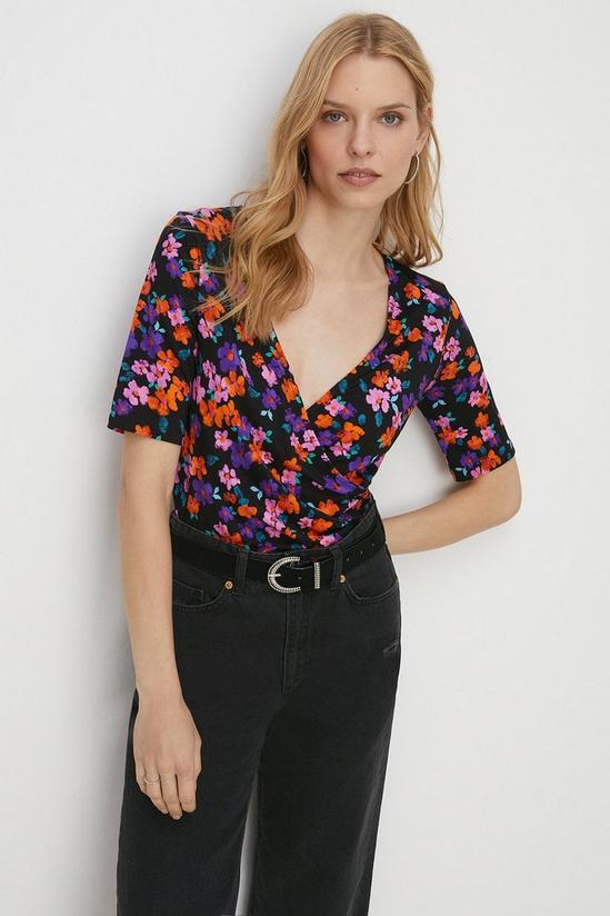 Oasis Jersey Floral Wrap Short Sleeve Top 1
