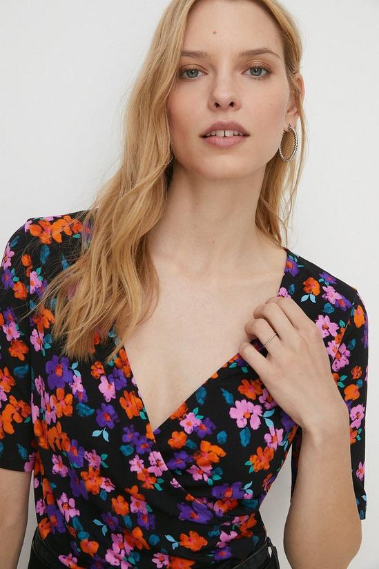 Oasis Jersey Floral Wrap Short Sleeve Top 2