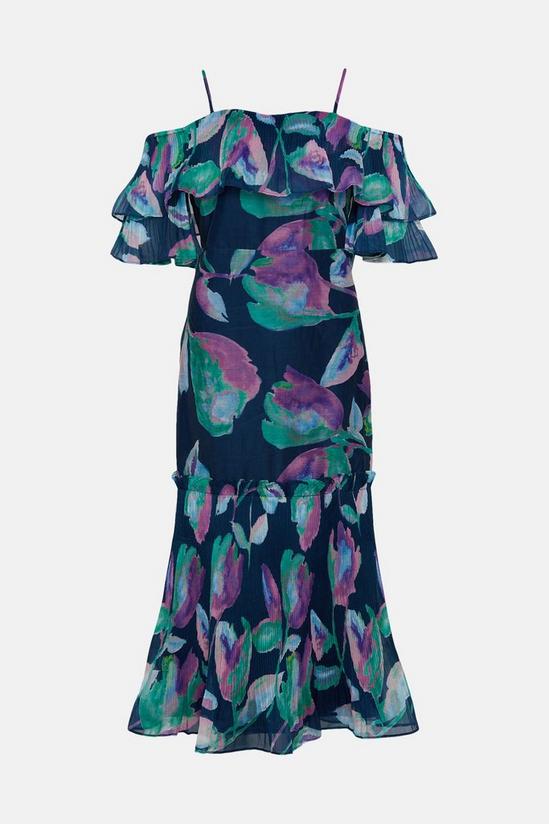 Oasis Watercolour Organza Pleated Ruffle Midi Dress 4