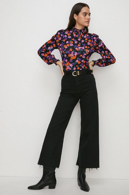 Oasis Jersey Floral Shirred Neck And Cuff Top 2