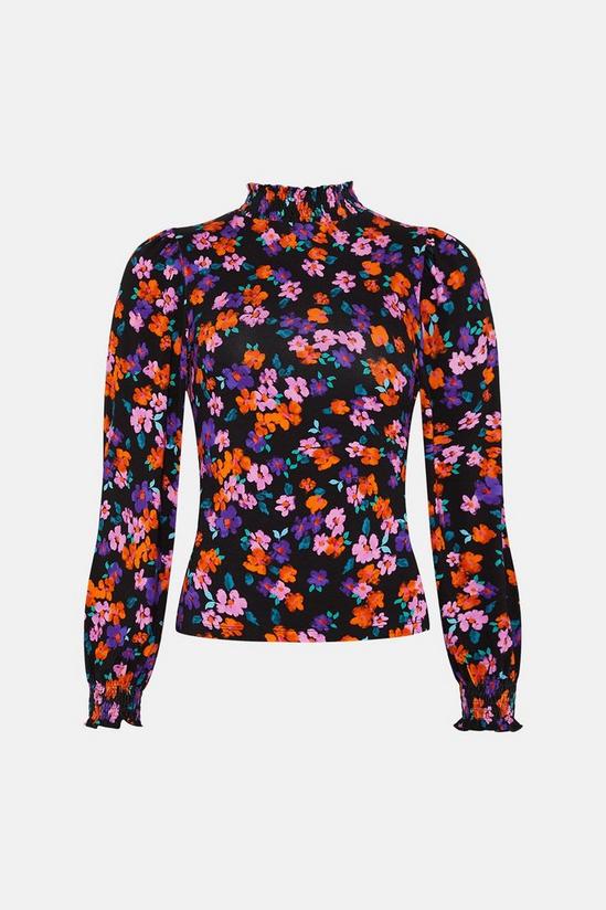 Oasis Jersey Floral Shirred Neck And Cuff Top 4