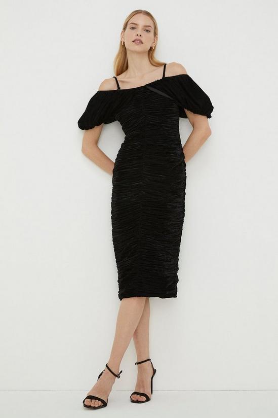 Oasis Rachel Stevens Petite Velvet Ruched Bardot Midi Dress 2