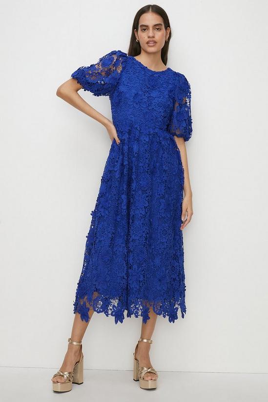 Oasis Lace Puff Sleeve Midi Dress 1
