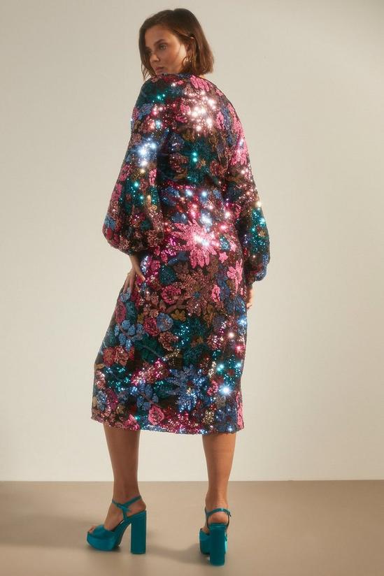 Oasis Colour Pop Sequin Floral Wrap Midi Dress 3
