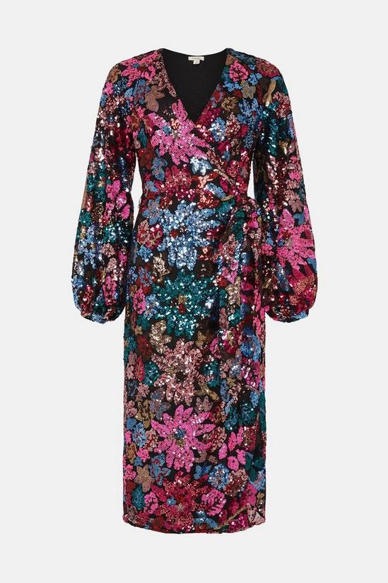 Oasis Colour Pop Sequin Floral Wrap Midi Dress 4