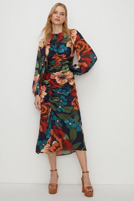 Oasis Large Scaled Floral Ruched Front Midi Dress 2