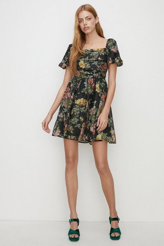 Oasis Pretty Floral Organza Ruched Mini Dress 1